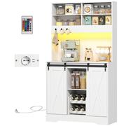 HOMCOM Crédence de Cuisine avec Prises Électriques, Lumière LED, Range-bouteilles et Portes Coulissantes, 100x38x180 cm, Blanc
