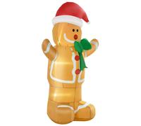 HOMCOM Décoration de Noël gonflable 1,83 m Bonhomme en pain d'épices avec nœud, 3 LED, ventilateur intégré Décoration de jardin