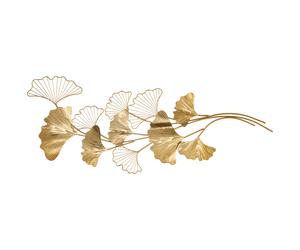 HOMCOM Décoration Murale 3D en Métal, Wall Art Dorée avec Feuilles de Ginkgo 138x70 cm