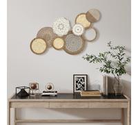HOMCOM Décoration Murale en Bois Moderne, 83,8 x 44,5 cm, Bois Naturel | Sculpture Murale Géométrique, Design Unique à Plusieurs Disques, Décor Suspendu, Salon, Chambre à Coucher, Bureau