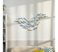 HOMCOM Décoration murale en métal moderne, sculpture murale en métal avec motif de poisson unique, suspendu décor pour salon, chambre à coucher, bureau, 100 x 50 cm, bleu clair
