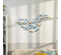 HOMCOM Décoration murale en métal moderne, sculpture murale en métal avec motif de poisson unique, suspendu décor pour salon, chambre à coucher, bureau, 100 x 50 cm, bleu clair
