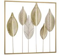 HOMCOM Décoration murale en métal moderne, sculpture murale en métal en forme de feuille, 70 x 70 cm, doré
