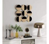 HOMCOM Décoration murale en métal moderne, sculpture murale en métal géométrique, design unique à plusieurs disques, suspendu décor pour salon, chambre à coucher, bureau, 60 x 60 cm, naturel et noir