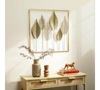 HOMCOM Décoration murale en métal moderne suspendu décor 70 x 70 cm doré | Sculpture Murale en Métal en Forme de Feuille Unique, pour Salon Chambre à Coucher Bureau