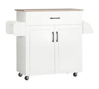 HOMCOM Dessert Îlot de Cuisine Multi-Rangements 1 Tiroir 2 Portes Blanc | 1 Placard, Étagère Réglable, Porte-Torchons, MDF
