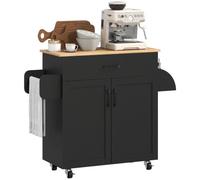 HOMCOM Dessert Îlot de Cuisine Multi-Rangements 1 Tiroir 2 Portes Noir | 1 Placard, Étagère Réglable, Porte-Torchons, MDF