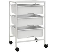 HomCom Desserte 3 niveaux à roulettes – plateau+3 paniers, acier, roulettes verrouillables, blanc