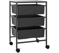 HOMCOM Desserte à roulettes, Chariot de Service 3 Niveaux Cadre Acier Noir | Chariot de Rangement à Roulettes, Plateau et 3 Panier, Desserte Cuisine, Chambre à Coucher, Salon, Bureau