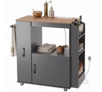 HOMCOM desserte à roulettes, îlot Mobile avec Prise, Placard, tiroir, Porte-Serviettes, Range-épices, pour Salle à Manger ou Bain, Gris