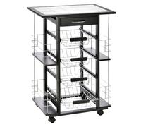 HOMCOM Desserte Chariot de Cuisine Étagère de Rangement Mobile Plateau en Carreau de Céramique 4 Ranges Condiments Latérals 57 x 37 x 83 cm Noir