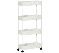 HOMCOM Desserte Chariot de Rangement 4 Niveaux, Chariot de Service Blanc | Desserte à Roulettes avec Paniers et Crochets Amovibles, pour Cuisine, Salon, Salle de Bain, Bureau