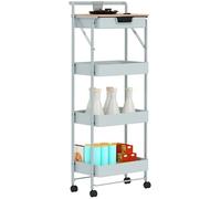 HOMCOM Desserte Chariot de Rangement à roulettes 4 Niveaux, Chariot à roulettes avec tiroir, Plateau et paniers, pour Cuisine, Salon, Salle de Bain, Bureau, Vert