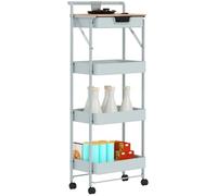 HOMCOM Desserte Chariot de Rangement à roulettes 4 Niveaux, Tiroir, Vert | Chariot à Roulettes, Plateau et Paniers, pour Cuisine, Salon, Salle de Bain, Bureau