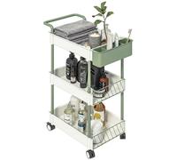 HOMCOM Desserte chariot de rangement en acier à roulettes avec 3 niveaux, 1 boite amovible, poignées dim. 50L x 29,4l x 77H cm