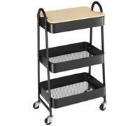 HOMCOM Desserte chariot de rangement en acier à roulettes avec 3 niveaux, plateau MDF, poignées dim. 45L x 31l x 79,4H cm