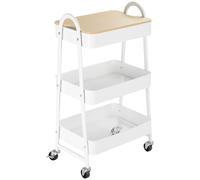 HOMCOM Desserte chariot de rangement en acier à roulettes avec 3 niveaux, plateau MDF, poignées dim. 45L x 31l x 79,4H cm