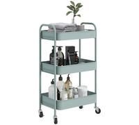 HOMCOM Desserte Chariot de Rangement en Acier Chariot de Service à roulettes 3 Niveaux Plateaux ajourés - 45 x 30,6 x 79 cm - Bleu Clair