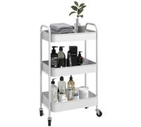HOMCOM Desserte Chariot de Rangement en Acier Chariot de Service à roulettes 3 Niveaux Plateaux ajourés - 45 x 30,6 x 79 cm - Blanc