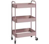 HOMCOM Desserte chariot de rangement en acier chariot de service à roulettes 3 plateaux ajourés 45 x 30,6 x 79 cm rose