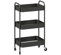 HOMCOM Desserte chariot de rangement en acier chariot de service à roulettes 3 plateaux ajourés 45 x 30,6 x 79 cm noir