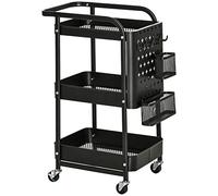 HomCom Desserte chariot de rangement en métal 3 niveaux 2 range-couverts 4 crochets Noir