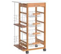 HOMCOM Desserte Cuisine à roulettes avec Tiroir 47x37x83 cm Blanc Marron | 4 Paniers, Étagères Latérales, Chariot de Rangement, Salon, Bureau, Cuisine