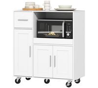 HOMCOM Desserte cuisine à roulettes, meuble micro onde, plateau coulissant, tiroir, placards 3 portes, 80x40x88,7cm, blanc
