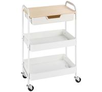 HOMCOM Desserte cuisine avec 3 niveaux et roulettes 43,9 x 30,5 x 75,6 cm acier blanc