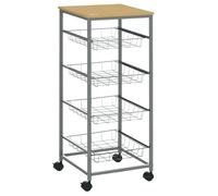 HOMCOM Desserte cuisine chariot à roulettes multi-rangements 4 paniers étagères métallique coulissants acier MDF chêne clair Aosom France