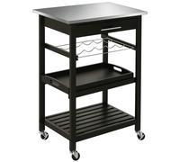 HOMCOM Desserte cuisine chariot de service à roulettes 2 étagère + tiroir + casier à vin + plateau en acier MDF 60 x 40 x 85 cm Noir