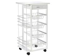 HOMCOM Desserte Cuisine, desserte à roulettes avec tiroir, 4 paniers et étagères latérales, Chariot de Rangement pour Salon, Bureau, Cuisine, 47 x 37 x 83 cm, Blanc
