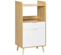 HOMCOM Meuble desserte de cuisine pour micro-ondes avec placard tiroir étagère réglable 58 x 40 x 118 cm naturel et blanc