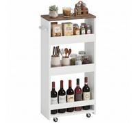 HOMCOM Desserte de Cuisine à roulettes 4 Niveaux 40 x 20 x 84 cm Blanc | Îlot Central Cuisine Étroit avec Poignée Latérale, Chariot de Rangement pour Salle à Manger
