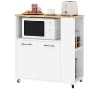HOMCOM Desserte de Cuisine à roulettes 75x40x80,5cm Blanc | Plan de Travail, Îlot Central Cuisine, 2 Portes, Compartiment Ouvert, Étagère Réglable, Porte-Épices, Salle à Manger