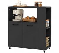 HOMCOM Desserte de Cuisine à roulettes 75x40x80,5cm Noir | Plan de Travail, Îlot Central Cuisine, 2 Portes, Compartiment Ouvert, Étagère Réglable, Porte-Épices, Salle à Manger