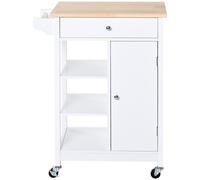 HOMCOM Desserte de cuisine à roulettes avec placard, tiroir, 3 étagères ouvertes et porte-serviettes, 66x39,5x86,5cm, blanc