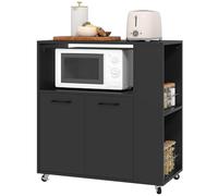 HOMCOM Desserte de Cuisine à roulettes avec Plan de Travail, Îlot Central Cuisine avec 2 Portes, Compartiment Ouvert, étagère réglable et Porte-épices, pour Salle à Manger, 75x40x80,5cm, Noir