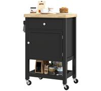 HOMCOM Desserte de cuisine à roulettes, chariot de service, plan de travail en bois d'hévéa, tiroir, 63,5 x 40 x 90 cm, noir