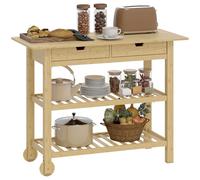 Desserte de cuisine - HOMCOM - à roulettes - 2 tiroirs, 2 étagères et plan de travail - bambou - 100x43x75cm - bois naturel
