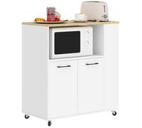 HOMCOM Desserte de cuisine à roulettes, Îlot central cuisine avec plan de travail et étagère réglable, 75x40x80,5cm, blanc