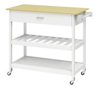 HOMCOM Desserte de cuisine à roulettes, îlot central cuisine avec plan de travail, tiroir, étagères, porte-serviettes, blanc