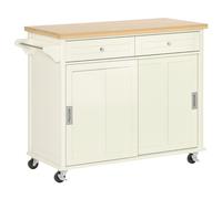 HOMCOM Desserte de cuisine à roulettes îlot central cuisine multi-rangements 2 tiroirs placard avec portes coulissantes 110 x 49,5 x 89,5 cm blanc