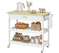 HOMCOM Desserte de Cuisine à roulettes Tiroir 108,8 x 51 x 92,5 cm Blanc | Îlot Central Cuisine avec Plan de Travail, Étagères, Porte-Serviettes, Chariot de Rangement pour Salle à Manger