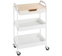 HOMCOM Desserte de cuisine chariot de service 2 étagères tiroir plateau aspect bois clair blanc