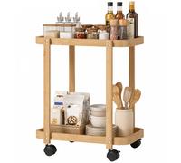 HOMCOM Desserte de cuisine en bambou 2 niveaux Desserte auxiliaire pour cuisine à roulettes 2 étagères 54x36,5x60 cm naturel