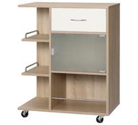 HOMCOM Desserte de cuisine îlot central cuisine roues pivotantes 360° étagères avec barrières 65 x 39 x 80 cm naturel