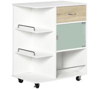 HOMCOM Desserte de cuisine îlot central cuisine roues pivotantes 360° étagères avec barrières 65 x 39 x 80 cm blanc