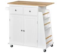 HOMCOM Desserte de Cuisine ilôt Cuisine avec Plan de Travail étagère Range-Bouteilles Porte-torchons 2 tiroirs Placard 2 Portes MDF Blanc hévéa