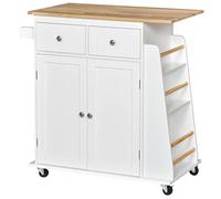 HomCom Desserte îlot de cuisine MDF – plan de travail, 2 tiroirs, 2 portes, range-bouteilles, blanc